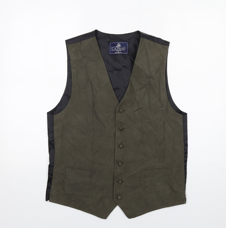 LA Smith Mens Green Polyester Jacket Suit Waistcoat Size M Regular