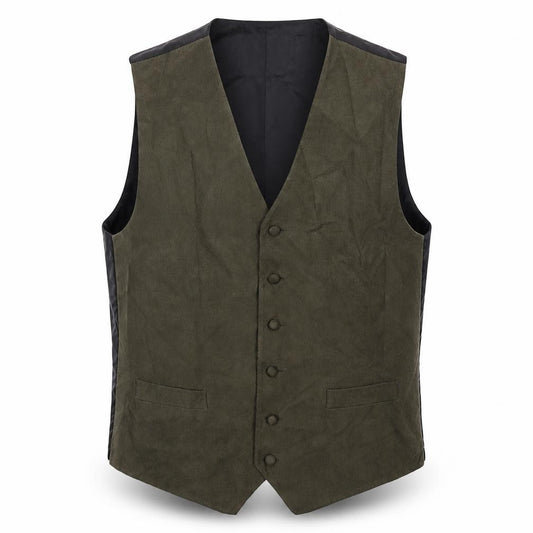 Front view of LA Smith men’s green polyester jacket suit waistcoat, size M, regular