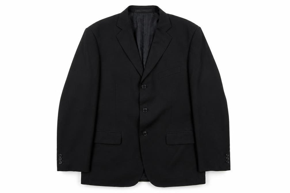 Front view of Marks & Spencer men’s black polyester jacket suit jacket, size 40, regular