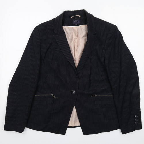 Marks and Spencer Womens Blue Pinstripe Polyester Jacket Suit Jacket Size 22