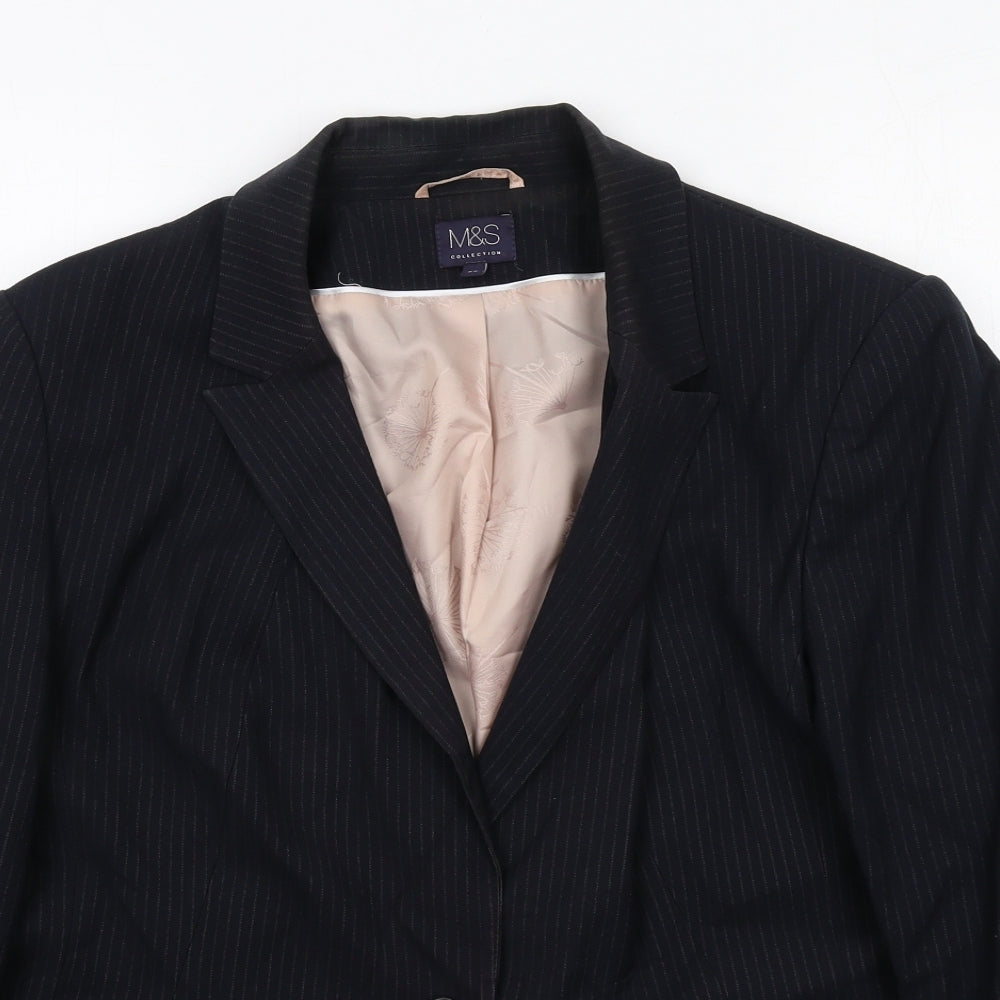 Marks and Spencer Womens Blue Pinstripe Polyester Jacket Suit Jacket Size 22