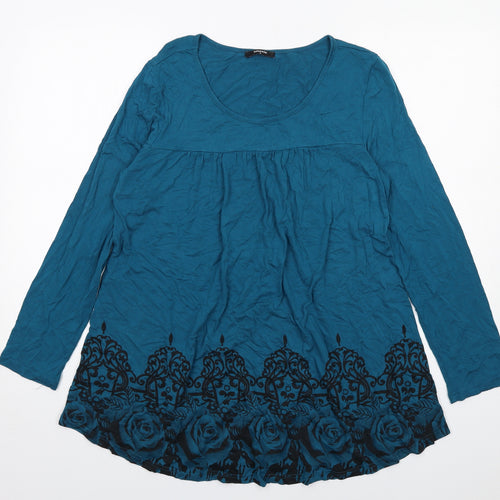 Lotusmile Womens Blue Viscose Basic T-Shirt Size XL Round Neck