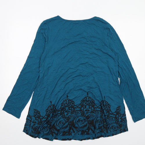 Lotusmile Womens Blue Viscose Basic T-Shirt Size XL Round Neck