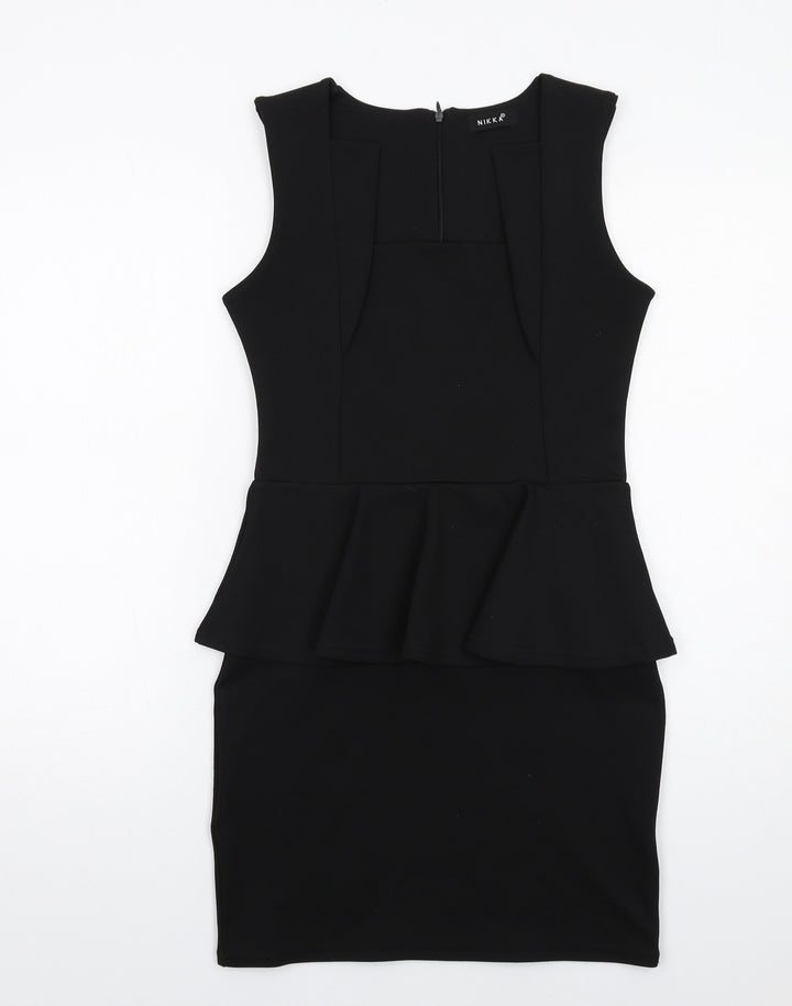 Nikka Womens Black Polyester Shift Size 10 Square Neck Zip