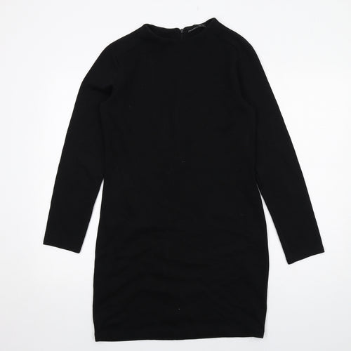 Zara Womens Black Polyester Shift Size L Round Neck Zip