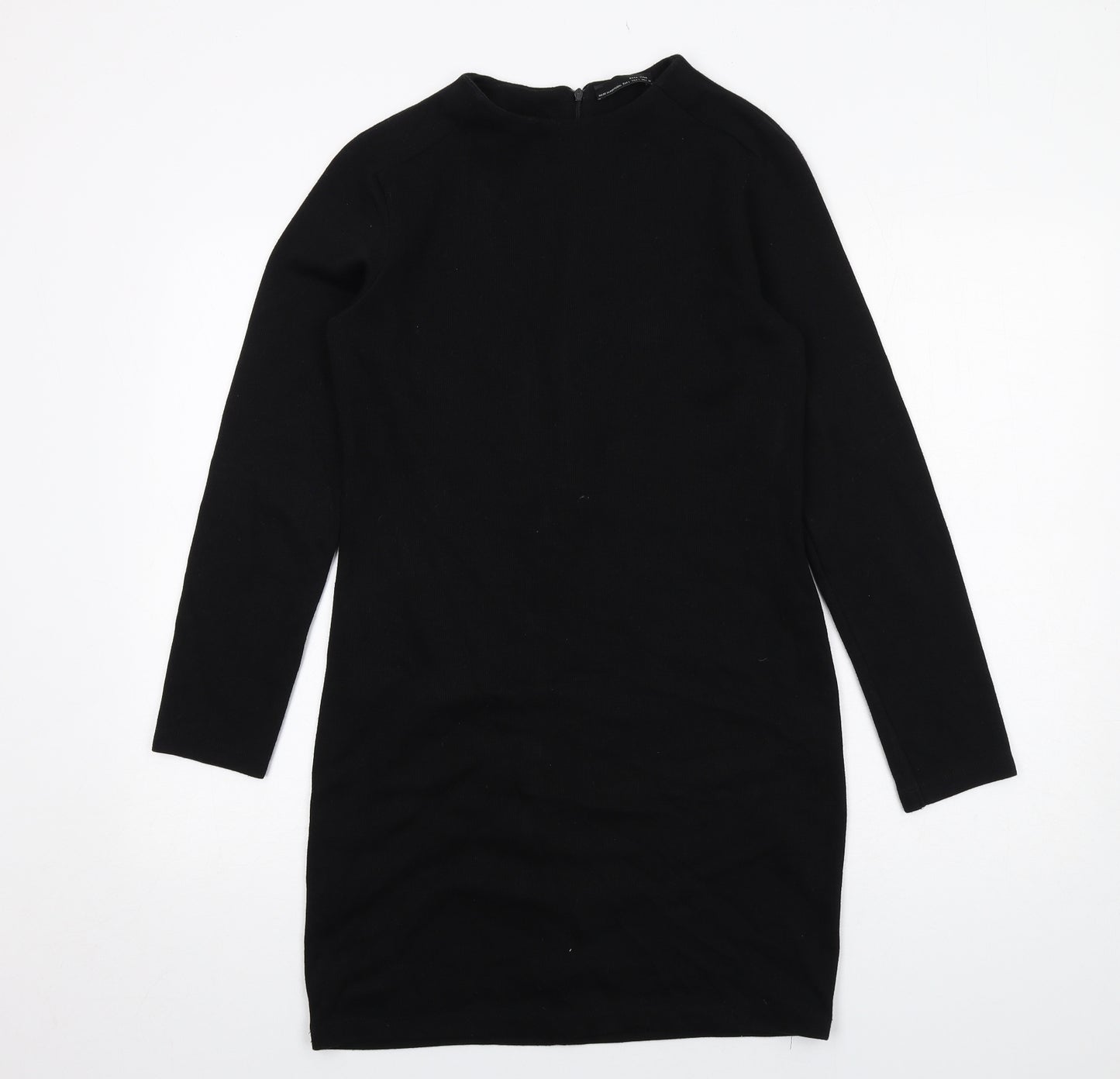 Zara Womens Black Polyester Shift Size L Round Neck Zip