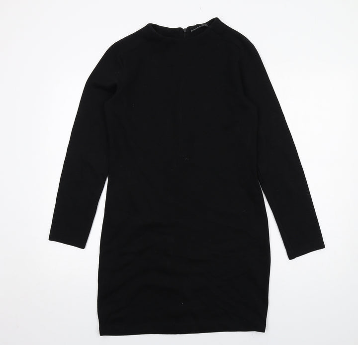 Zara Womens Black Polyester Shift Size L Round Neck Zip