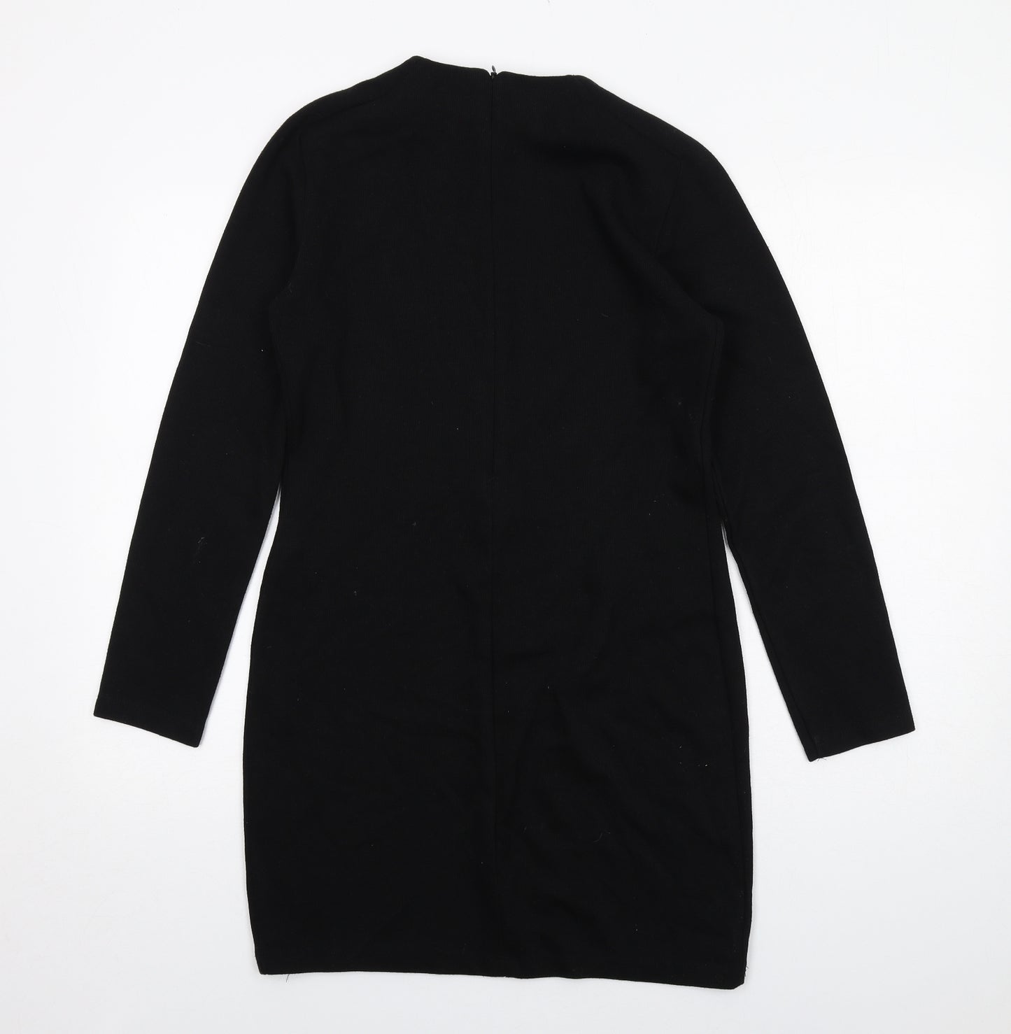 Zara Womens Black Polyester Shift Size L Round Neck Zip