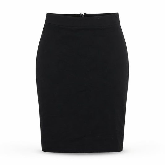 Front view of French Connection women’s black viscose bandage skirt, size UK 10, zip