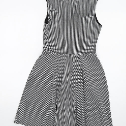 New Look Womens Black Geometric Polyester Skater Dress Size 10 Round Neck Pullover