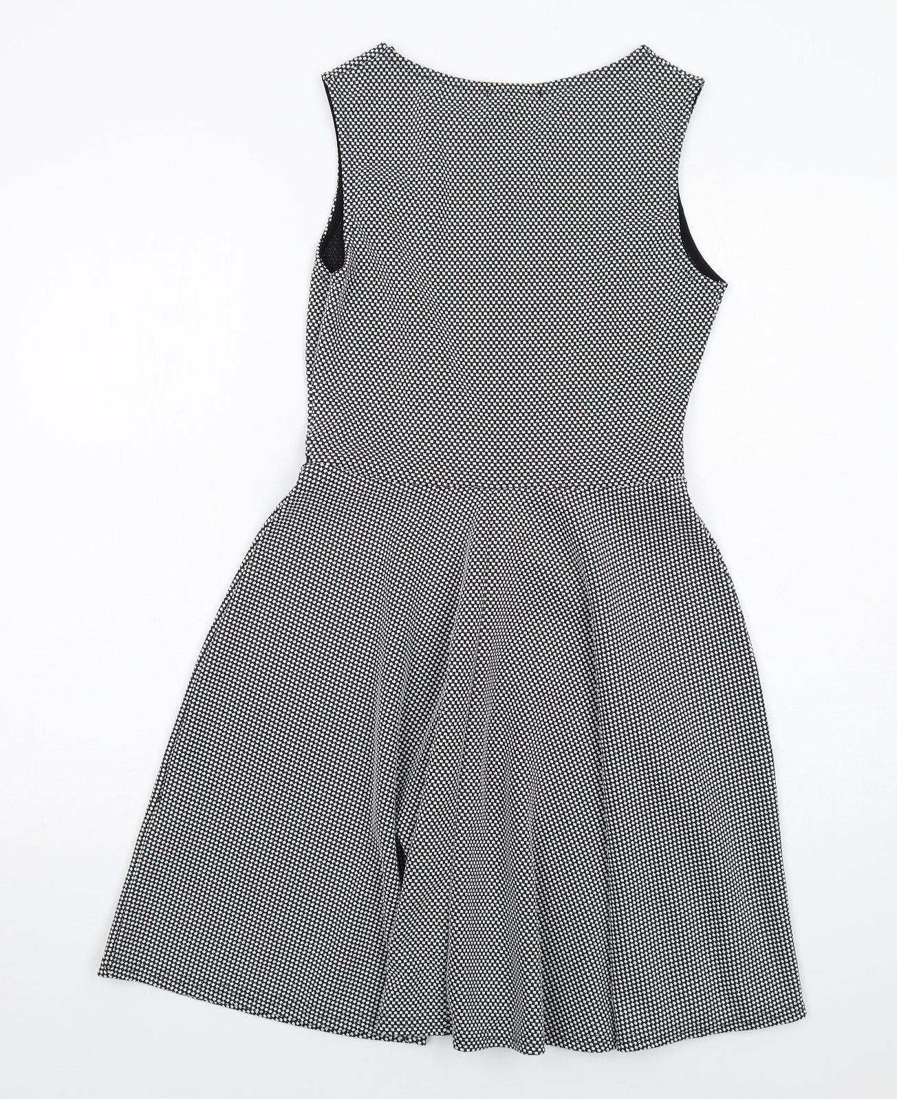 New Look Womens Black Geometric Polyester Skater Dress Size 10 Round Neck Pullover