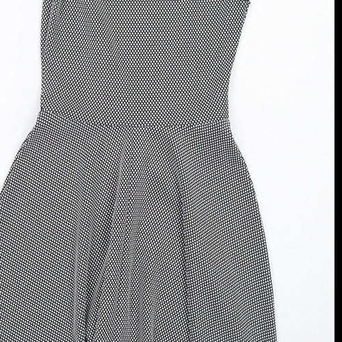 New Look Womens Black Geometric Polyester Skater Dress Size 10 Round Neck Pullover