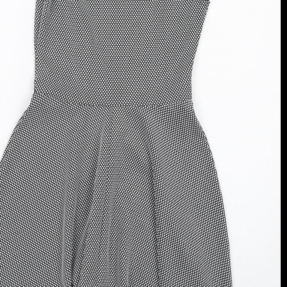 New Look Womens Black Geometric Polyester Skater Dress Size 10 Round Neck Pullover