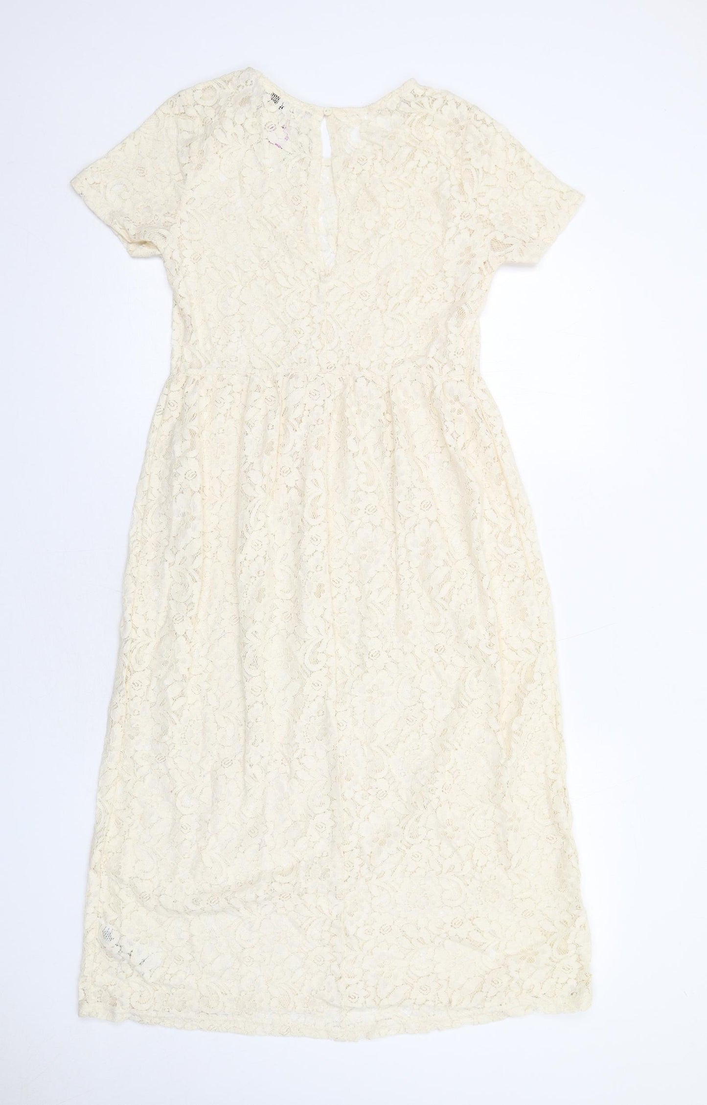 Miss Selfridge Womens Ivory Floral Cotton A-Line Size 10 Round Neck Button