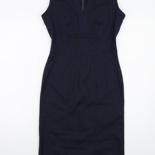 NEXT Womens Blue Polyester Shift Size 10 V-Neck Zip