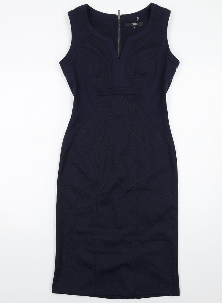 NEXT Womens Blue Polyester Shift Size 10 V-Neck Zip