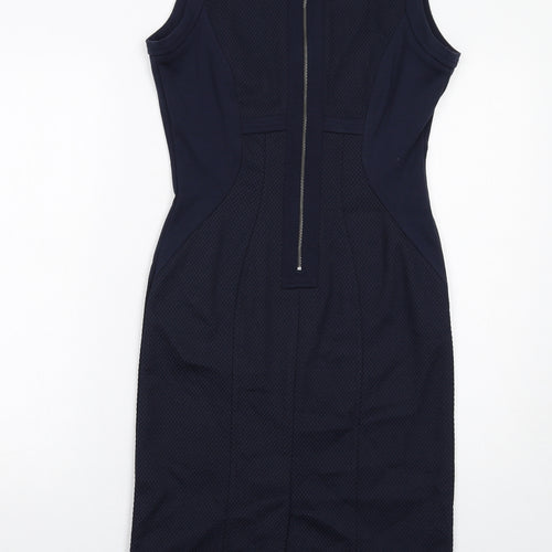 NEXT Womens Blue Polyester Shift Size 10 V-Neck Zip