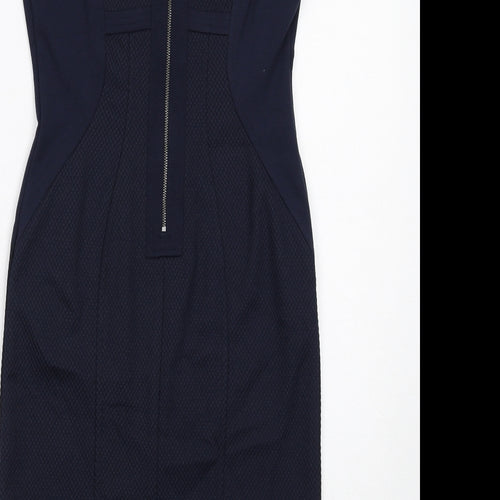 NEXT Womens Blue Polyester Shift Size 10 V-Neck Zip