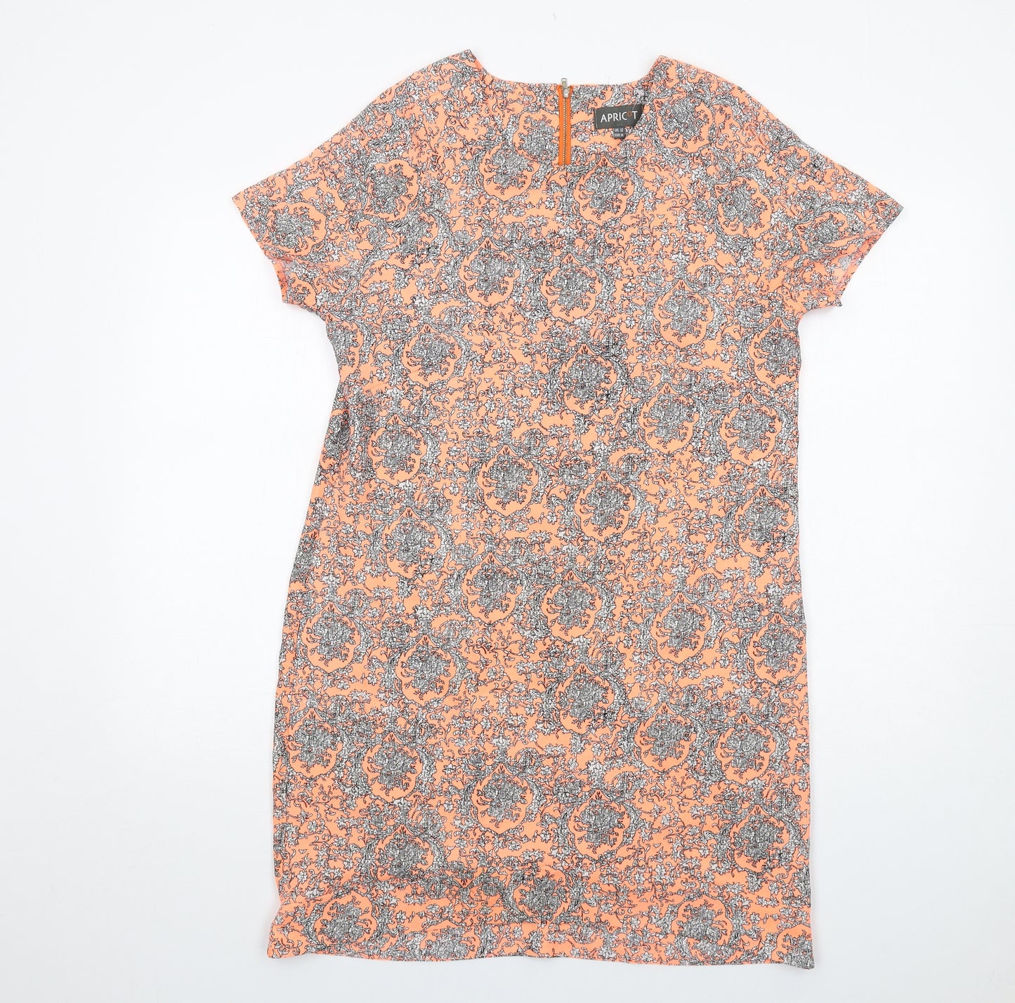 Apricot Womens Orange Geometric Polyester A-Line Size 12 V-Neck Zip