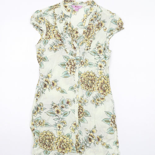 Monsoon Womens Green Floral Cotton A-Line Size 8 V-Neck Button