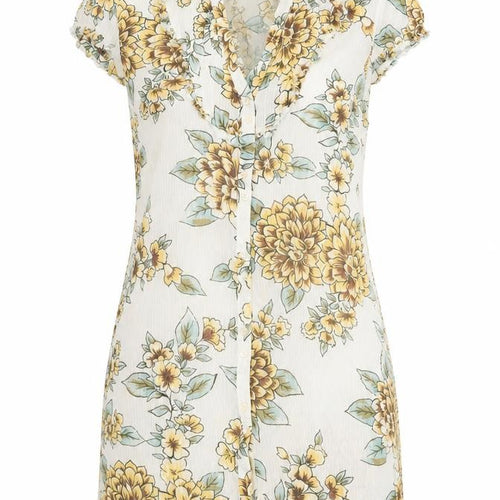 Monsoon Womens Green Floral Cotton A-Line Size 8 V-Neck Button