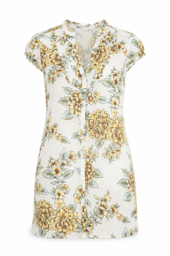 Monsoon Womens Green Floral Cotton A-Line Size 8 V-Neck Button