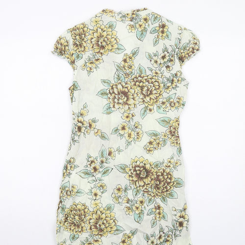 Monsoon Womens Green Floral Cotton A-Line Size 8 V-Neck Button