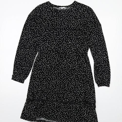 Warehouse Womens Black Polka Dot Polyester A-Line Size 10 Round Neck Pullover