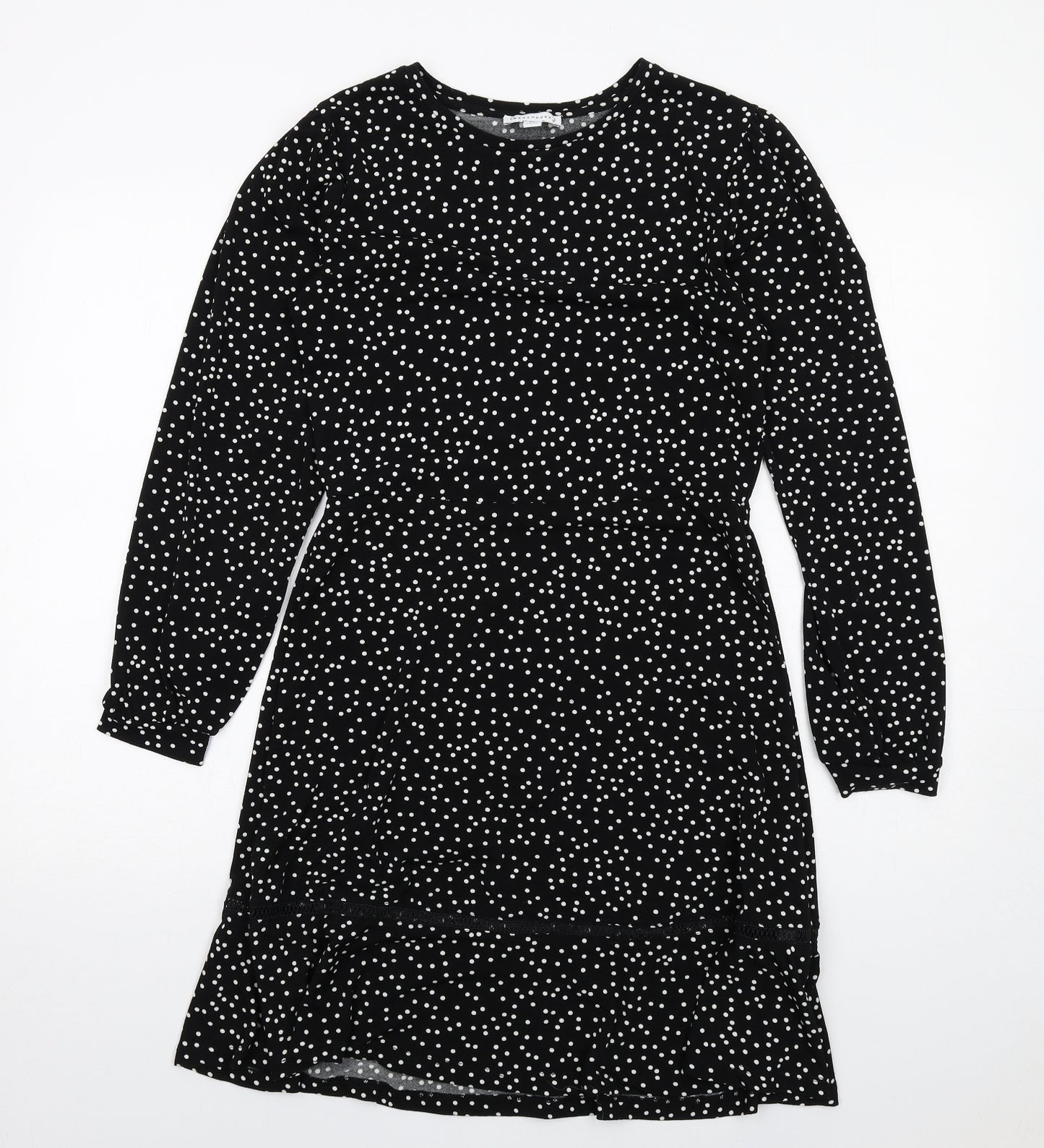 Warehouse Womens Black Polka Dot Polyester A-Line Size 10 Round Neck Pullover