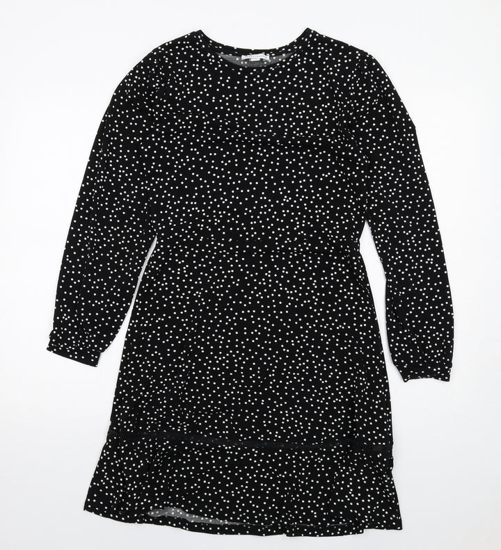 Warehouse Womens Black Polka Dot Polyester A-Line Size 10 Round Neck Pullover