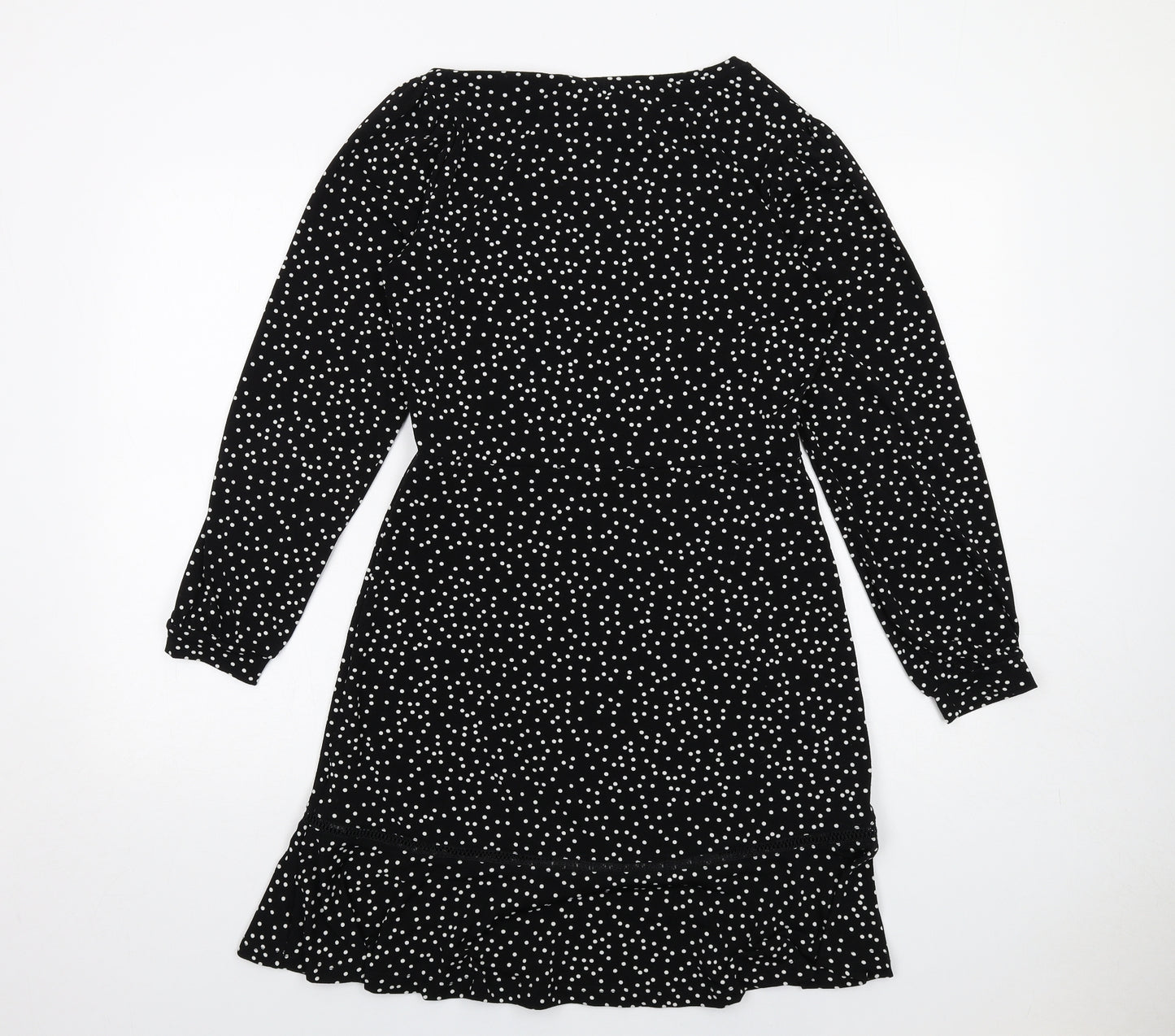 Warehouse Womens Black Polka Dot Polyester A-Line Size 10 Round Neck Pullover