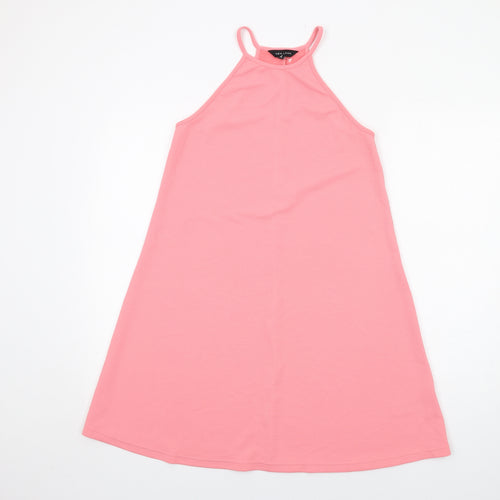 New Look Womens Pink Polyester Slip Dress Size 8 Round Neck Pullover
