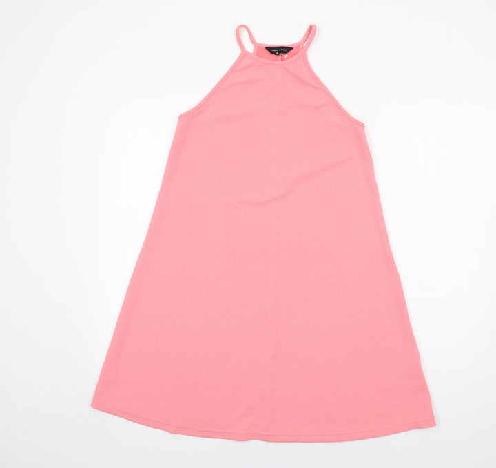 New Look Womens Pink Polyester Slip Dress Size 8 Round Neck Pullover