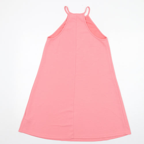 New Look Womens Pink Polyester Slip Dress Size 8 Round Neck Pullover