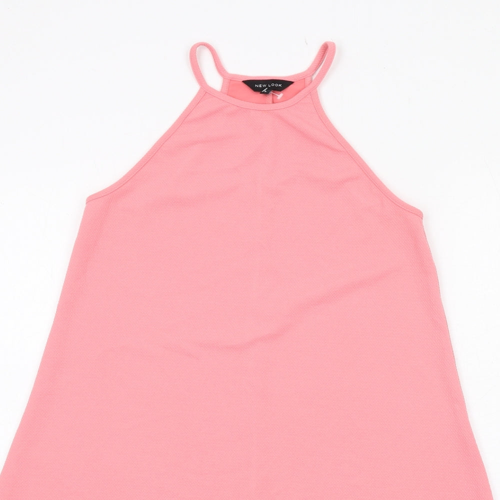 New Look Womens Pink Polyester Slip Dress Size 8 Round Neck Pullover
