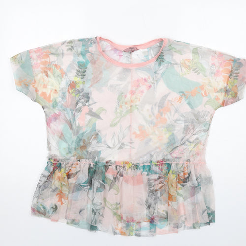 NEXT Womens Multicoloured Floral Polyester Basic T-Shirt Size 10 Round Neck