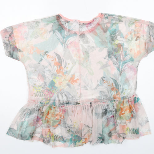 NEXT Womens Multicoloured Floral Polyester Basic T-Shirt Size 10 Round Neck