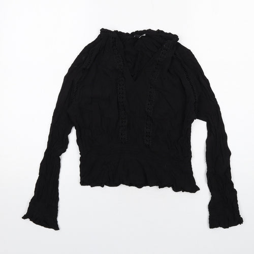 H&M Womens Black Viscose Basic Blouse Size 12 V-Neck
