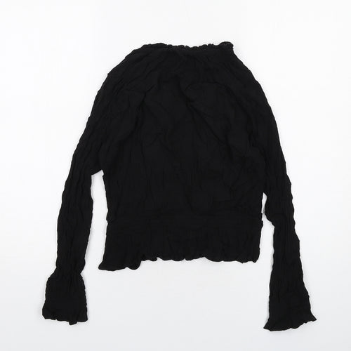 H&M Womens Black Viscose Basic Blouse Size 12 V-Neck