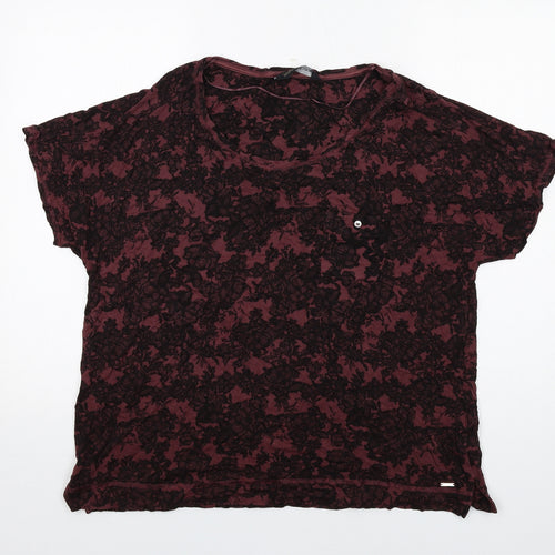 Autograph Womens Red Geometric Viscose Basic T-Shirt Size 18 Round Neck