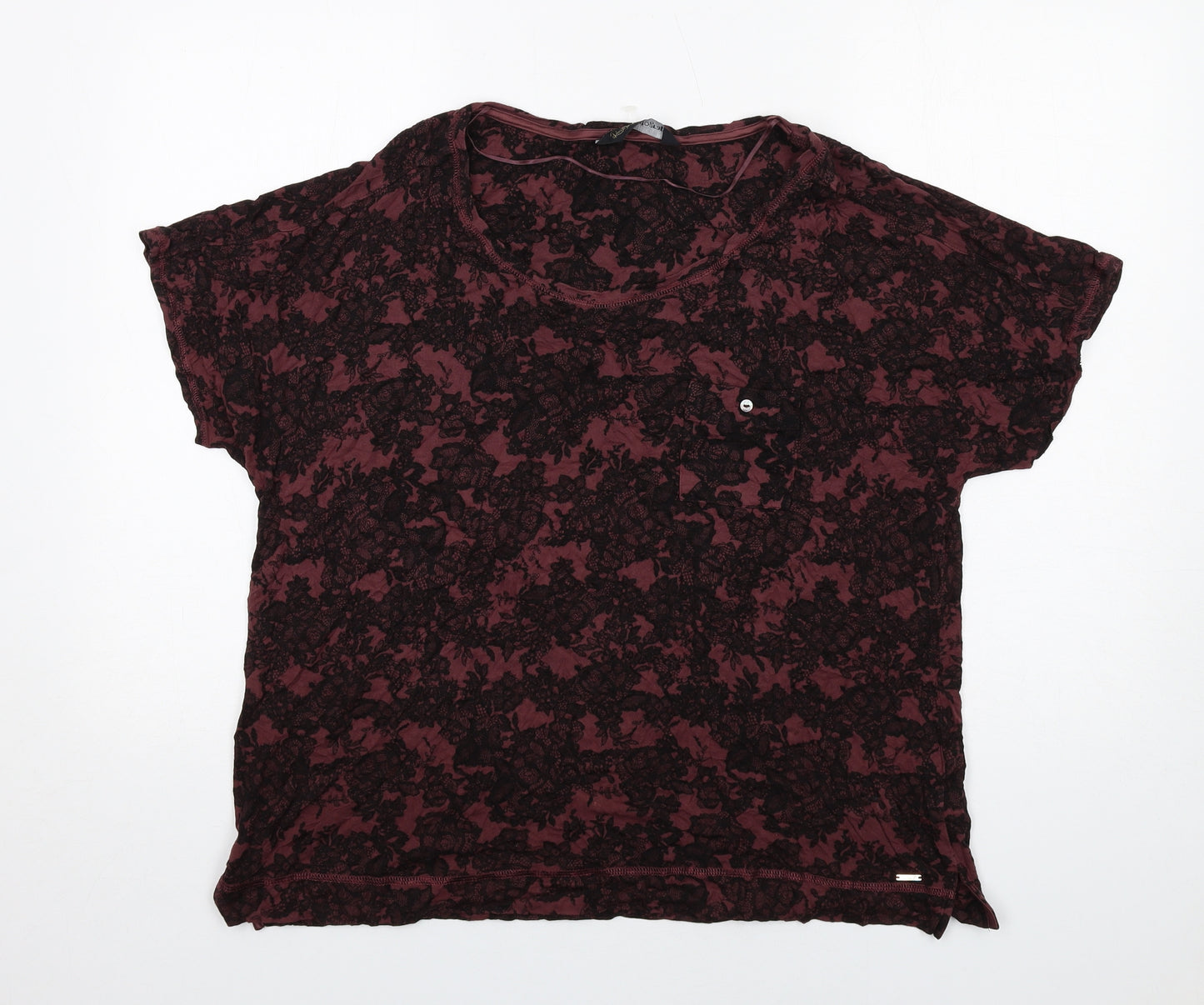 Autograph Womens Red Geometric Viscose Basic T-Shirt Size 18 Round Neck