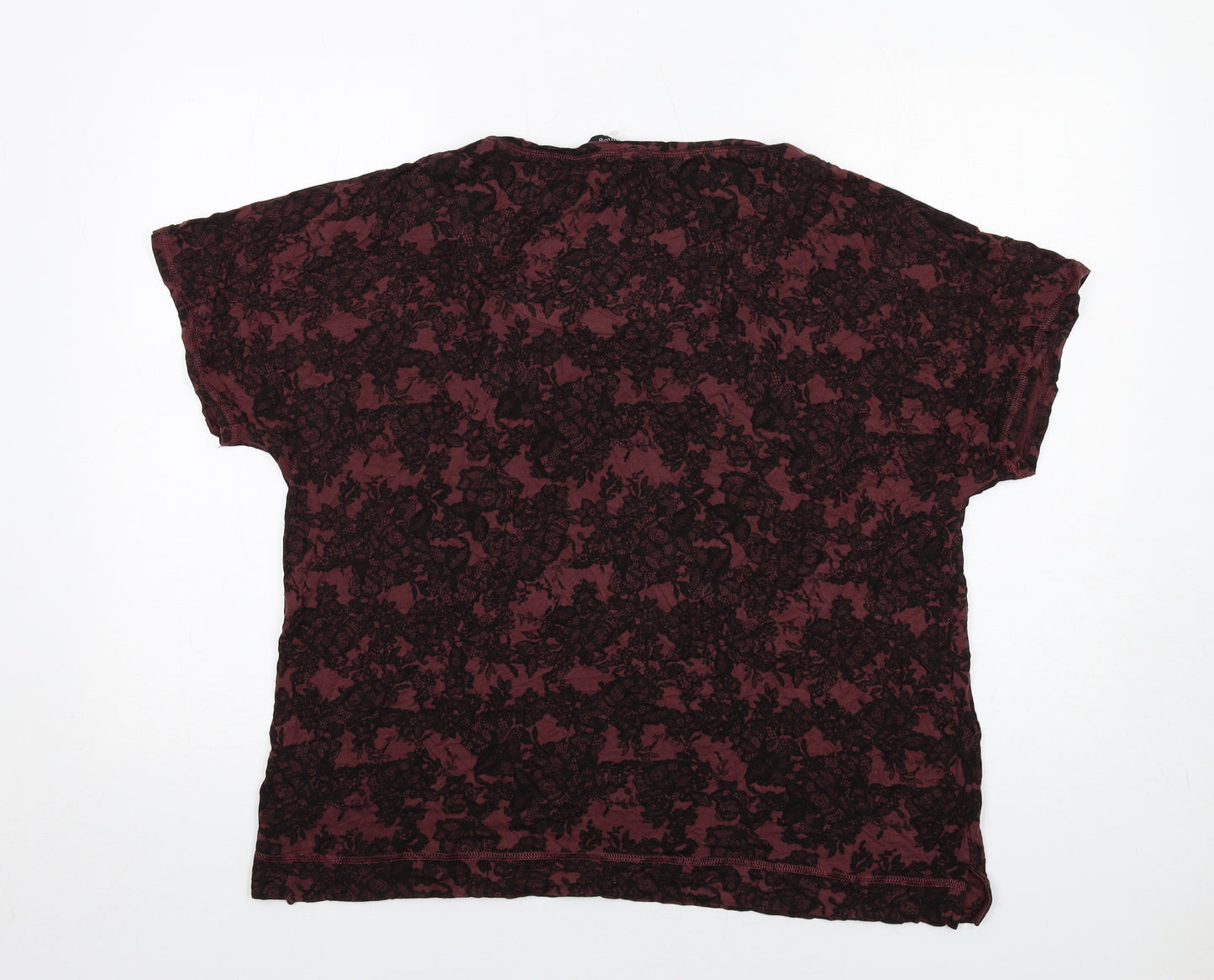 Autograph Womens Red Geometric Viscose Basic T-Shirt Size 18 Round Neck