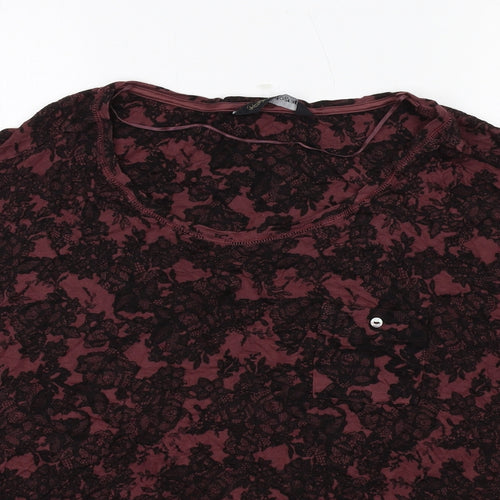 Autograph Womens Red Geometric Viscose Basic T-Shirt Size 18 Round Neck