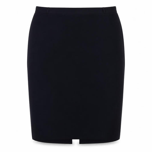 Front view of Essence women’s blue polyester bandage skirt, size UK 30, zip