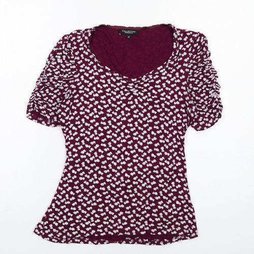 Debenhams Womens Purple Floral Viscose Basic T-Shirt Size 14 Scoop Neck