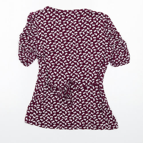 Debenhams Womens Purple Floral Viscose Basic T-Shirt Size 14 Scoop Neck