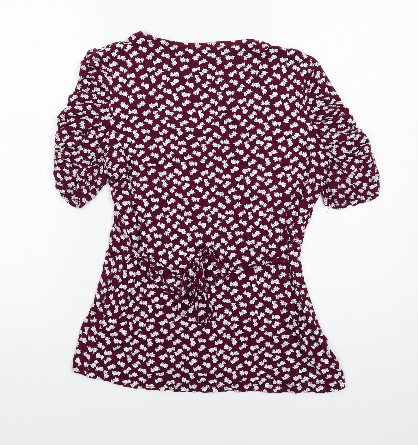 Debenhams Womens Purple Floral Viscose Basic T-Shirt Size 14 Scoop Neck