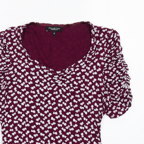 Debenhams Womens Purple Floral Viscose Basic T-Shirt Size 14 Scoop Neck