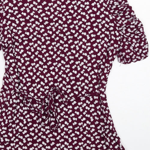 Debenhams Womens Purple Floral Viscose Basic T-Shirt Size 14 Scoop Neck