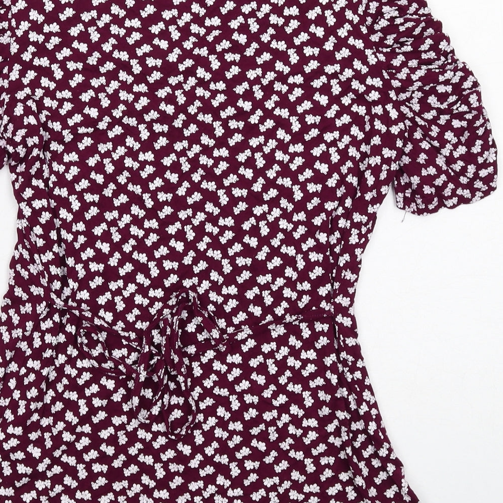 Debenhams Womens Purple Floral Viscose Basic T-Shirt Size 14 Scoop Neck